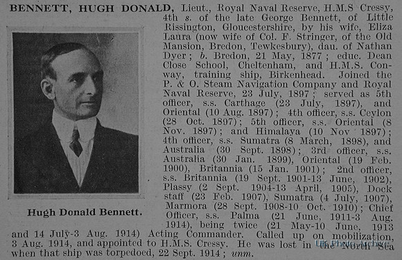 Bennett H D Lt HMS Cressy Royal Naval Reserve Obit