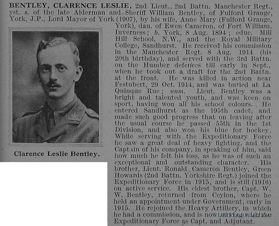 Bentley C L 2nd Lt 2nd Manchester Regiment Obit