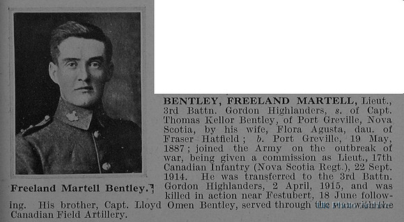 Bentley F M Lt 3rd Gordon Highlanders Obituary