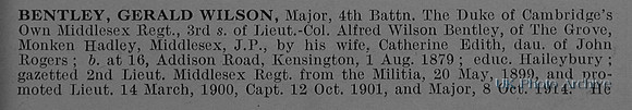 Bentley G W Major 4th Middlesex Regiment Obit Part 1