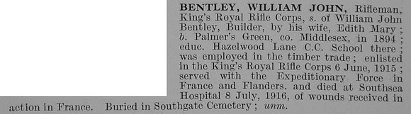 Bentley W J Rfn Kings Royal Rifle Corps Obit
