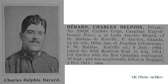 Berard C D Pte 23628 Canadian Cyclist Corps Obit