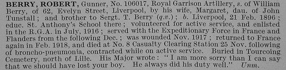 Berry R Gnr Royal Garriaon Artillery Obit