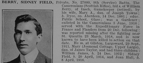 Berry S F Pte 9th Cameronians Obit