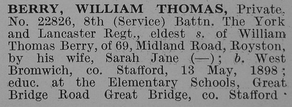 Berry W T Pte 8th York And Lancs Regiment Obit Part 1