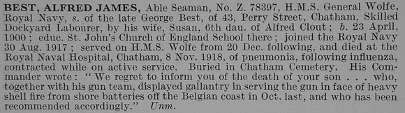 Best A J AB HMS General Wolfe Royal Navy Obit