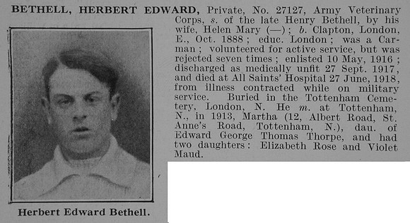 Bethell H E Pte Army Veterinary Corps Obit