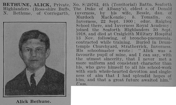 Bethune A Pte 4th Seaforth Highlanders Obit