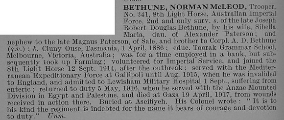 Bethune N M Tpr Australian Imperial Force Obit