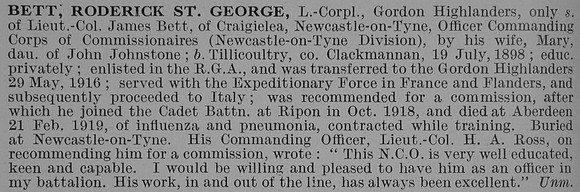 Bett R St G L/Cpl Gordon Highlanders Obit