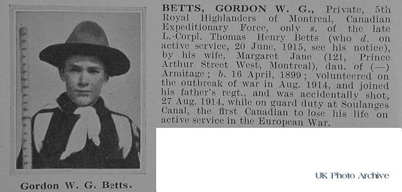 Betts G W G Pte 2780 5th Canadian Regiment Obit