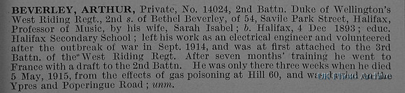 Beverley A Pte 14024 2nd West Riding Regiment Obit