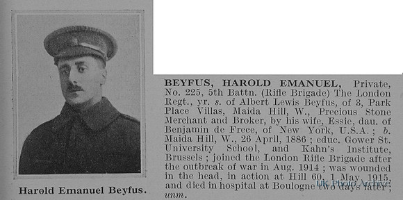 Beyfus H E Pte 225 5th London Regiment Obit