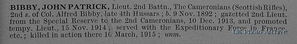 Bibby J P Lt 2nd Cameronians Obit