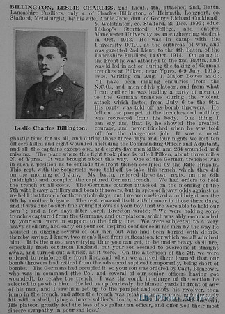 Billington L C 2nd Lt 2nd Lancashire Fusiliers Obit