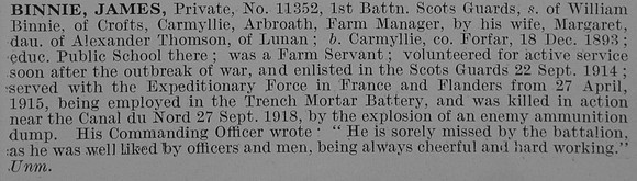 Binnie J Pte 1st Scots Guards Obit