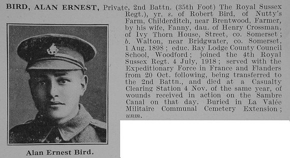 Bird A E Pte 2nd Royal Sussex Regiment Obit