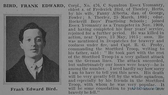 Bird F E Cpl 476 Essex Yeomanry Obit