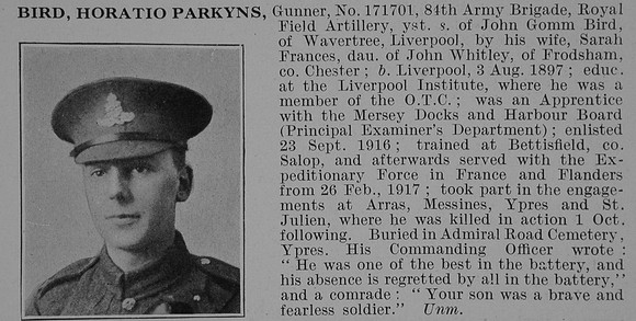 Bird H P Gnr Royal Field Artillery Obit