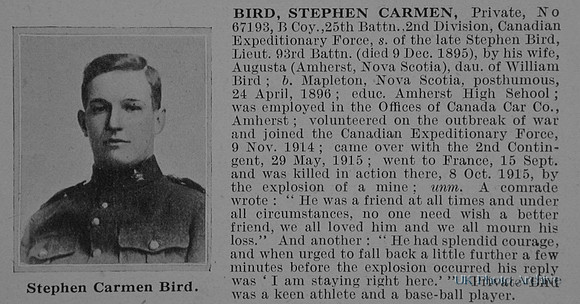 Bird S C Pte 67193 25th Canadian Infantry Obit