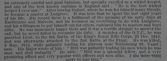 Bird W S Lt 6th Attd 2nd Kings Royal Rifle Corps Obit Part 2