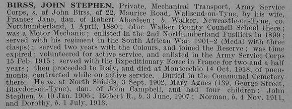 Birss J S Pte Army Service Corps Obit