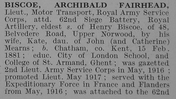 Biscoe A F Lt Army Service Corps Obit Part 1