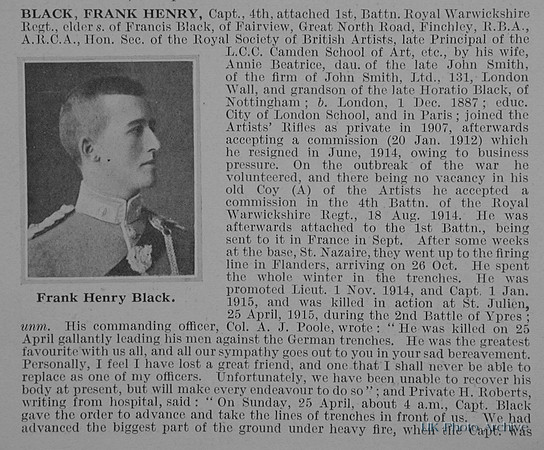 Black F H Captain 4th Attd 1st Royal Warwickshire Regiment Obit Part 1