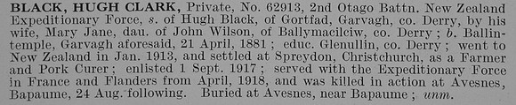 Black H C Pte 2nd Otago New Zealand Expeditionary Force Obit