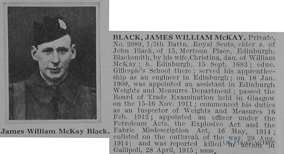 Black J W M Pte 2089 5th Royal Scots Obit