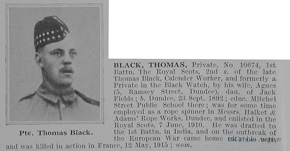 Black T Pte 10674 1st Royal Scots Obit