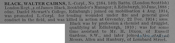 Black W C L/Cpl 2164 14th London Regiment Obit