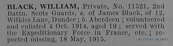 Black W Pte 11521 2nd Scots Guards Obit