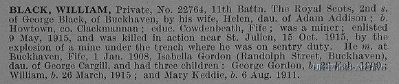 Black W Pte 22764 11th Royal Scots Obit
