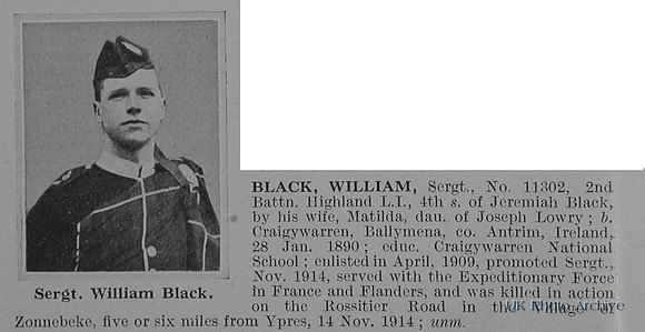 Black W Sergt 11302 2nd Highland Light Infantry Obit