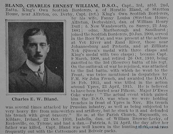Bland C E W Captain DSO 3rd Attd 2nd Kings Own Scottish Borderers Obit