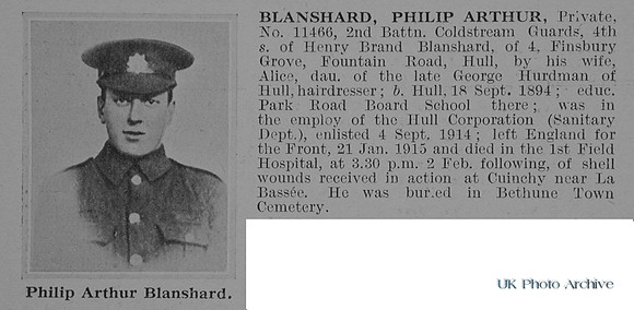 Blanshard P A Pte 11466 2nd Coldstream Guards Obit