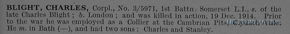 Blight C Cpl 3/5971 1st Somerset Light Infantry Obit