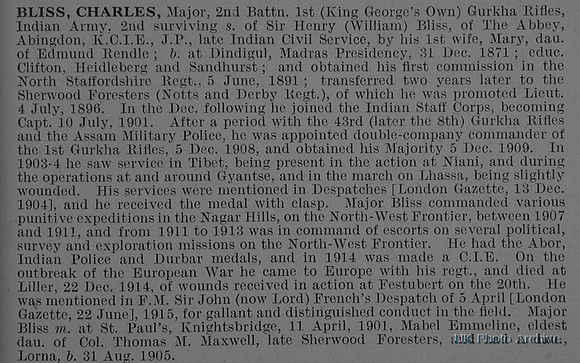 Bliss C Major 1st King Georges Own Gurkha Rifles Indian Army Obit