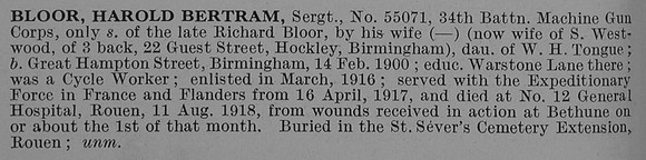 Bloor H B Sergt Machine Gun Corps Obit