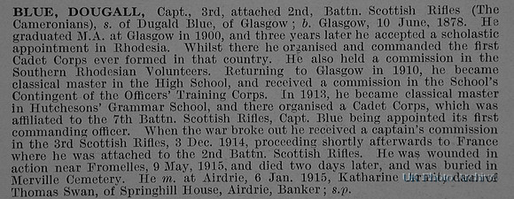 Blue D Captain 3rd Attd 2nd Cameronians Obit