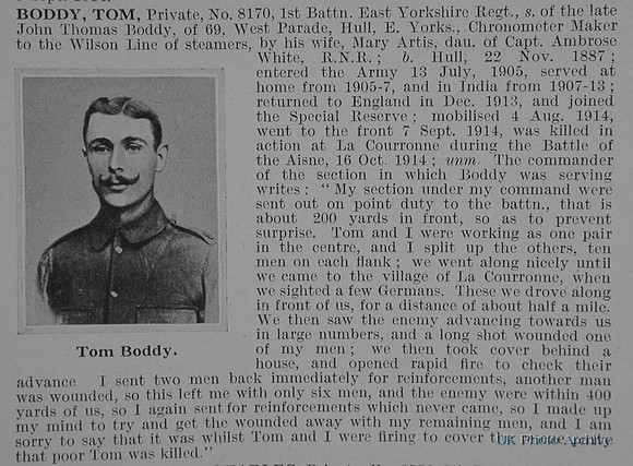 Boddy T Pte 8170 1st East Yorkshire Regiment Obit
