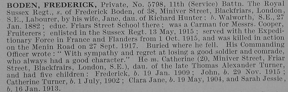 Boden F Pte 11th Royal Sussex Regiment Obit