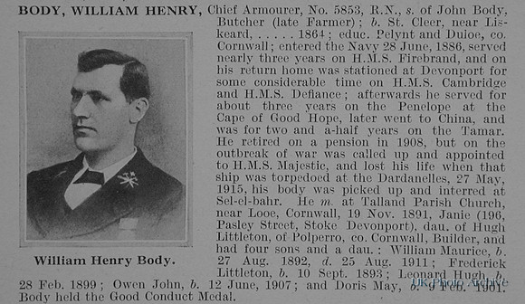 Body W H Chief Armourer 5853 HMS Majestic Royal Navy Obit