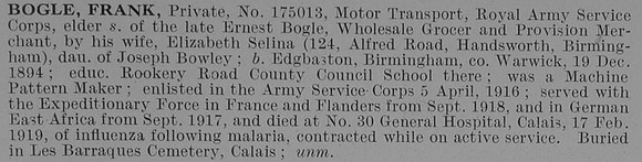 Bogle F Pte Army Service Corps Obit