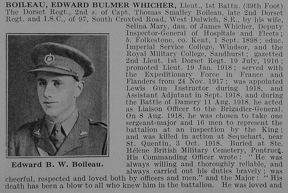 Boileau E B W Lt 1st Dorset Regiment Obit Part 1