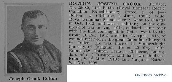 Bolton J C Pte 25689 14th Canadian Infantry Obit