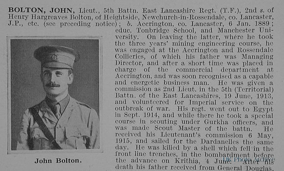 Bolton J Lt 5th East Lancs Regiment Obit Part 1