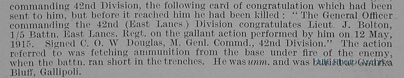 Bolton J Lt 5th East Lancs Regiment Obit Part 2