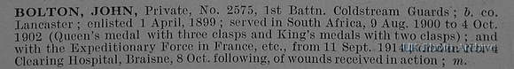 Bolton J Pte 2575 1st Coldstream Guards Obit